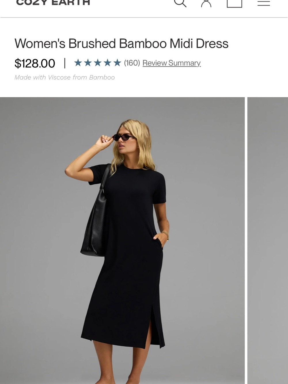 Cozy Earth Black Brushed Bamboo Midi Dress